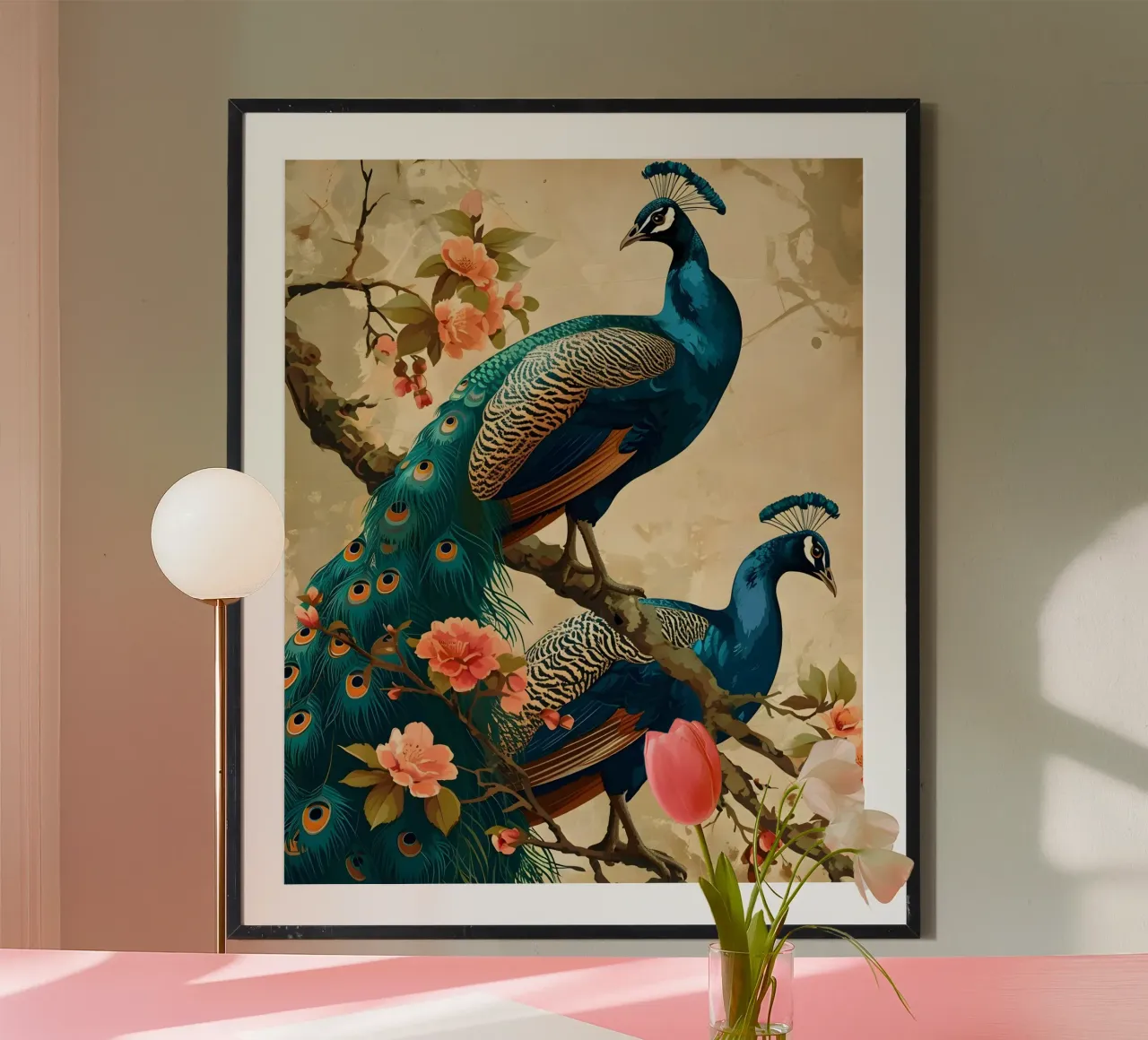 Pfau vintage portrait poster con telaio in plastica da Vintage Travel Art