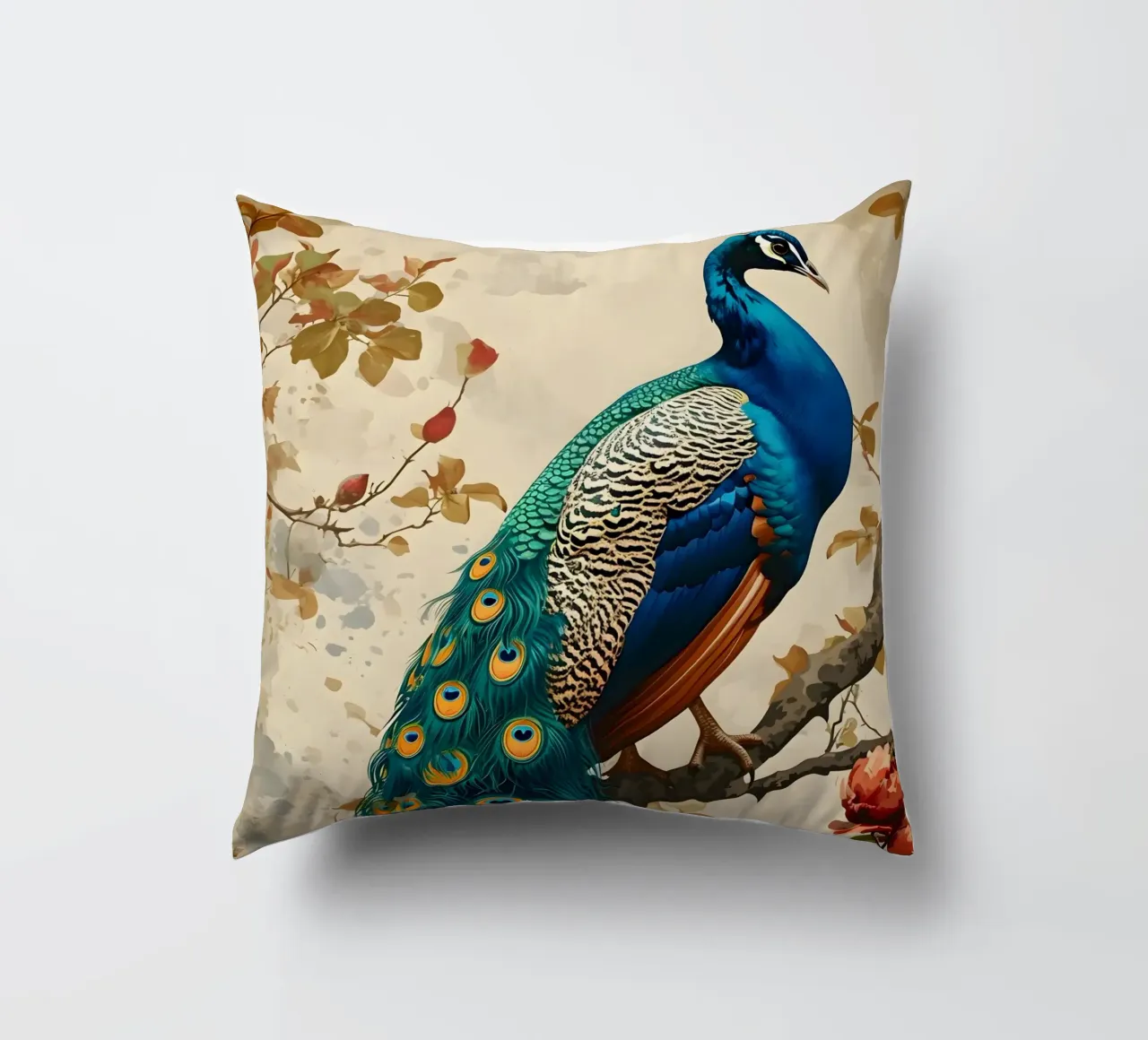Pfau vintage Portrait cuscino da Vintage Travel Art