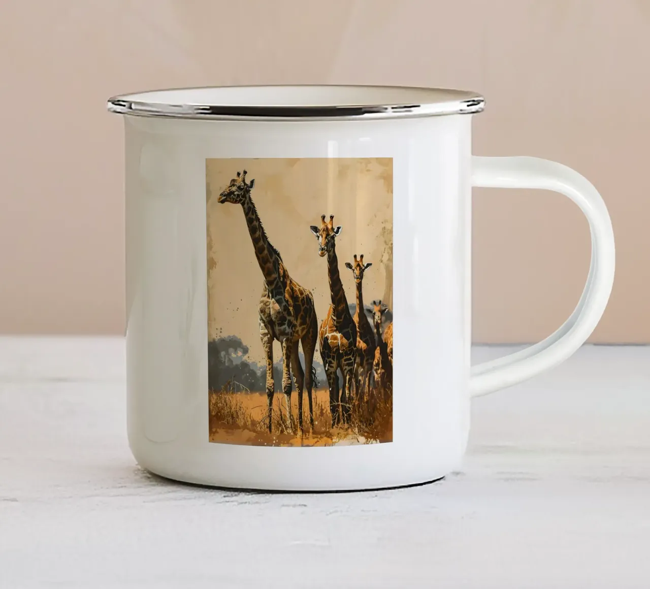 Giraffe Afrika Vintage Kunst tazza in smalto da Vintage Travel Art