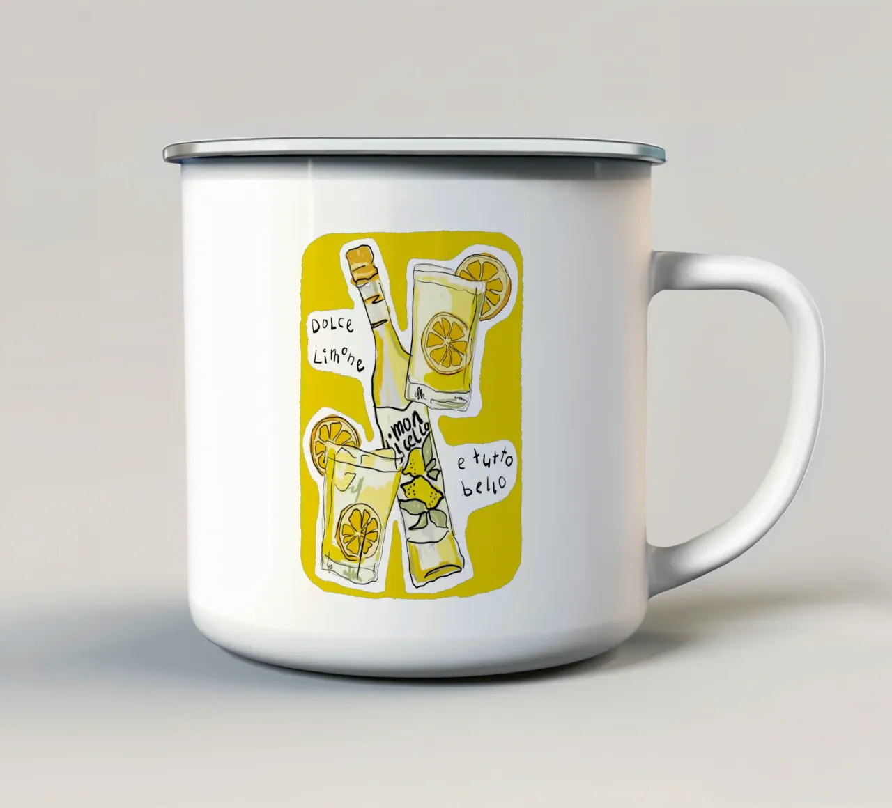 Vibrant Yellow Limoncello Hand-Drawn Illustration for Summer tazza in smalto da VonAlfiMitLiebe