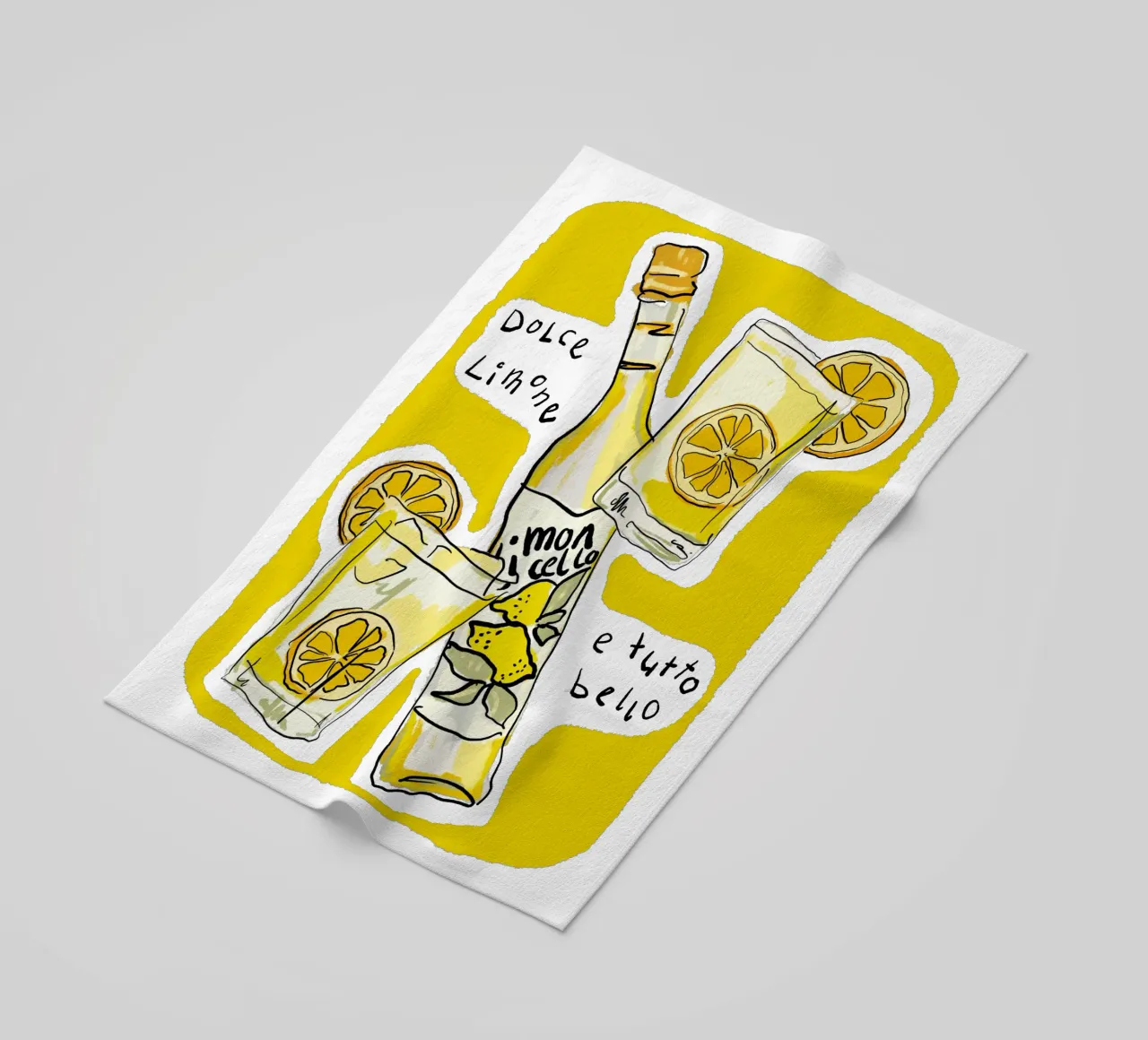 Vibrant Yellow Limoncello Hand-Drawn Illustration for Summer beach towel by VonAlfiMitLiebe