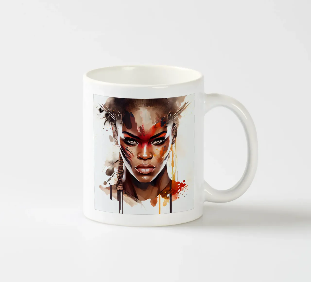 Watercolor African Warrior Woman ceramic mug by Chromatic Fusion Studio