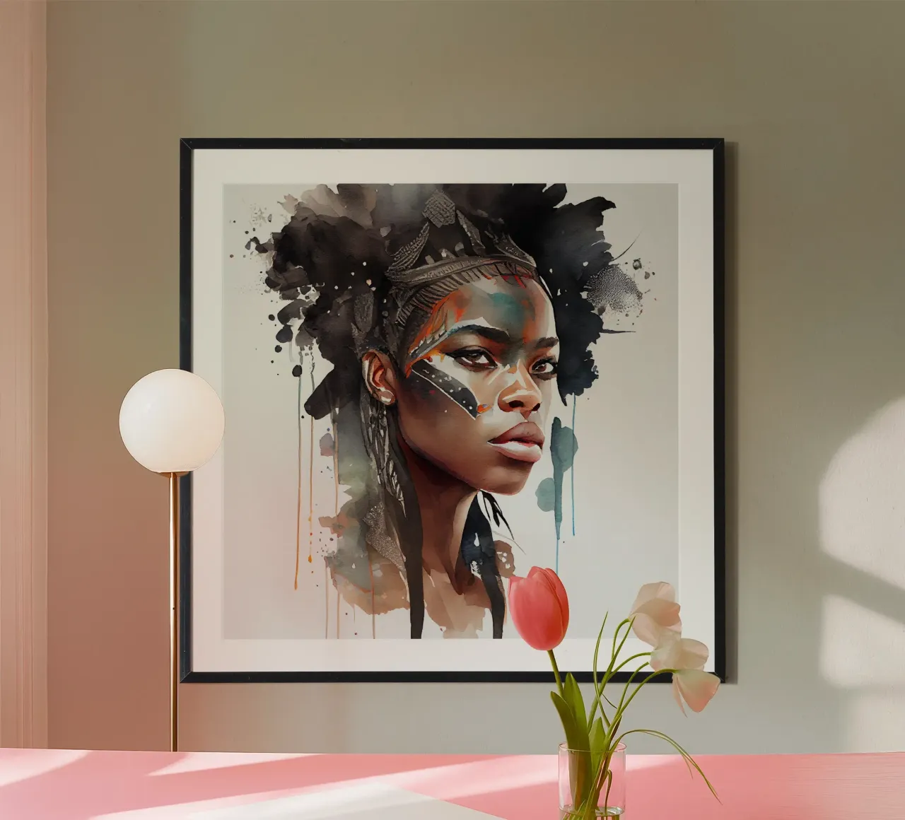 Mujer guerrera africana en acuarela poster de Chromatic Fusion Studio