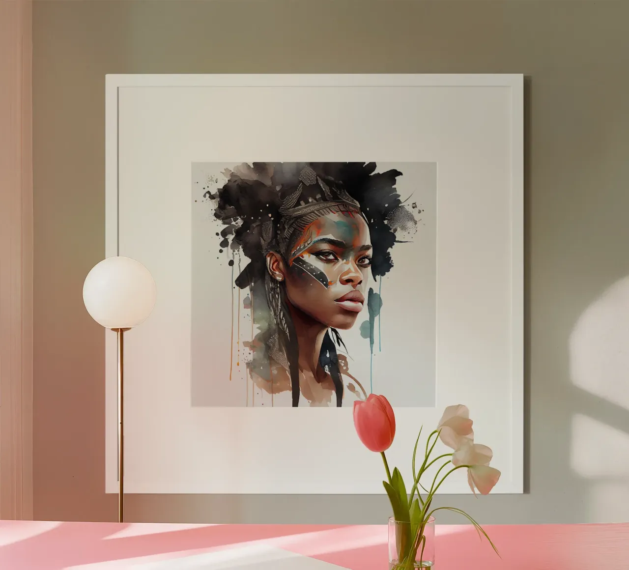Mujer guerrera africana en acuarela poster de Chromatic Fusion Studio