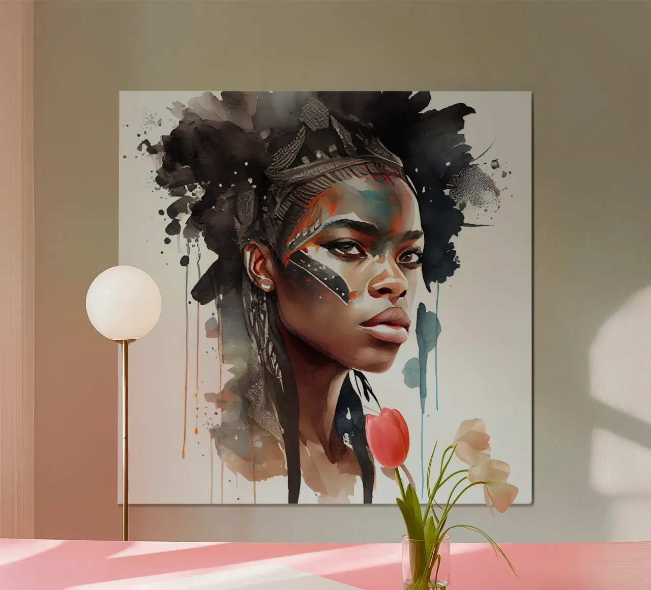 Mujer guerrera africana en acuarela poster de Chromatic Fusion Studio