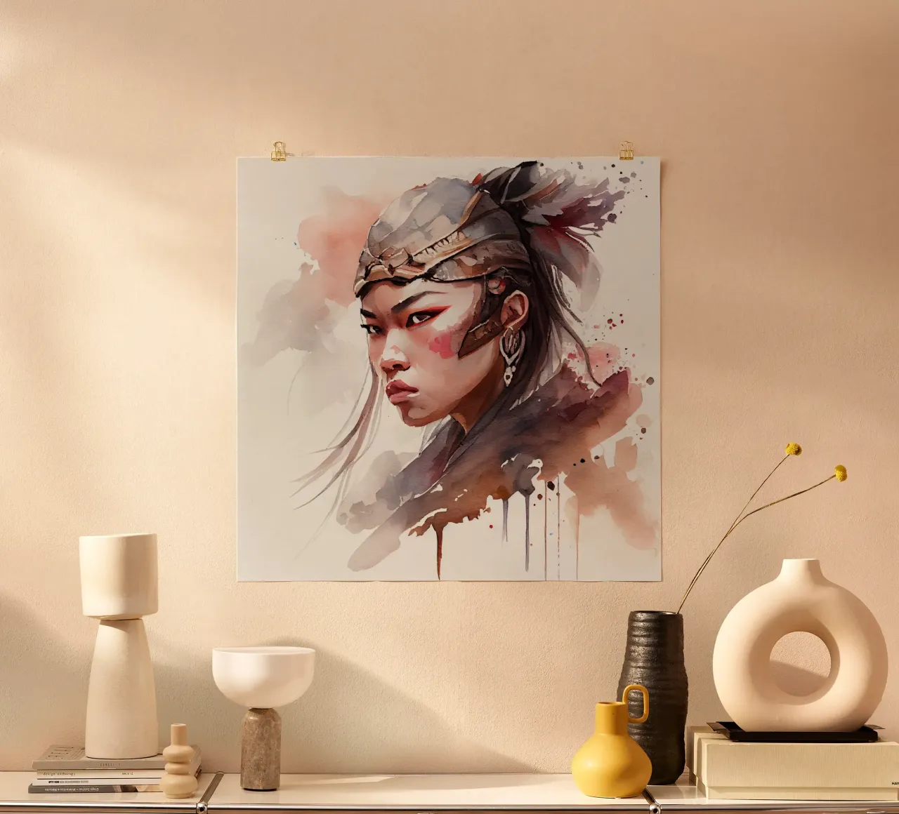 Acquerello Donna guerriera asiatica poster da Chromatic Fusion Studio