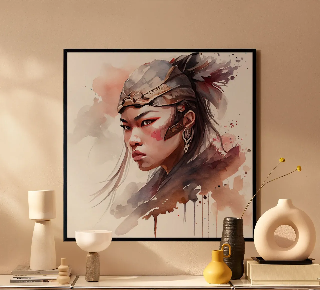 Acquerello Donna guerriera asiatica poster da Chromatic Fusion Studio