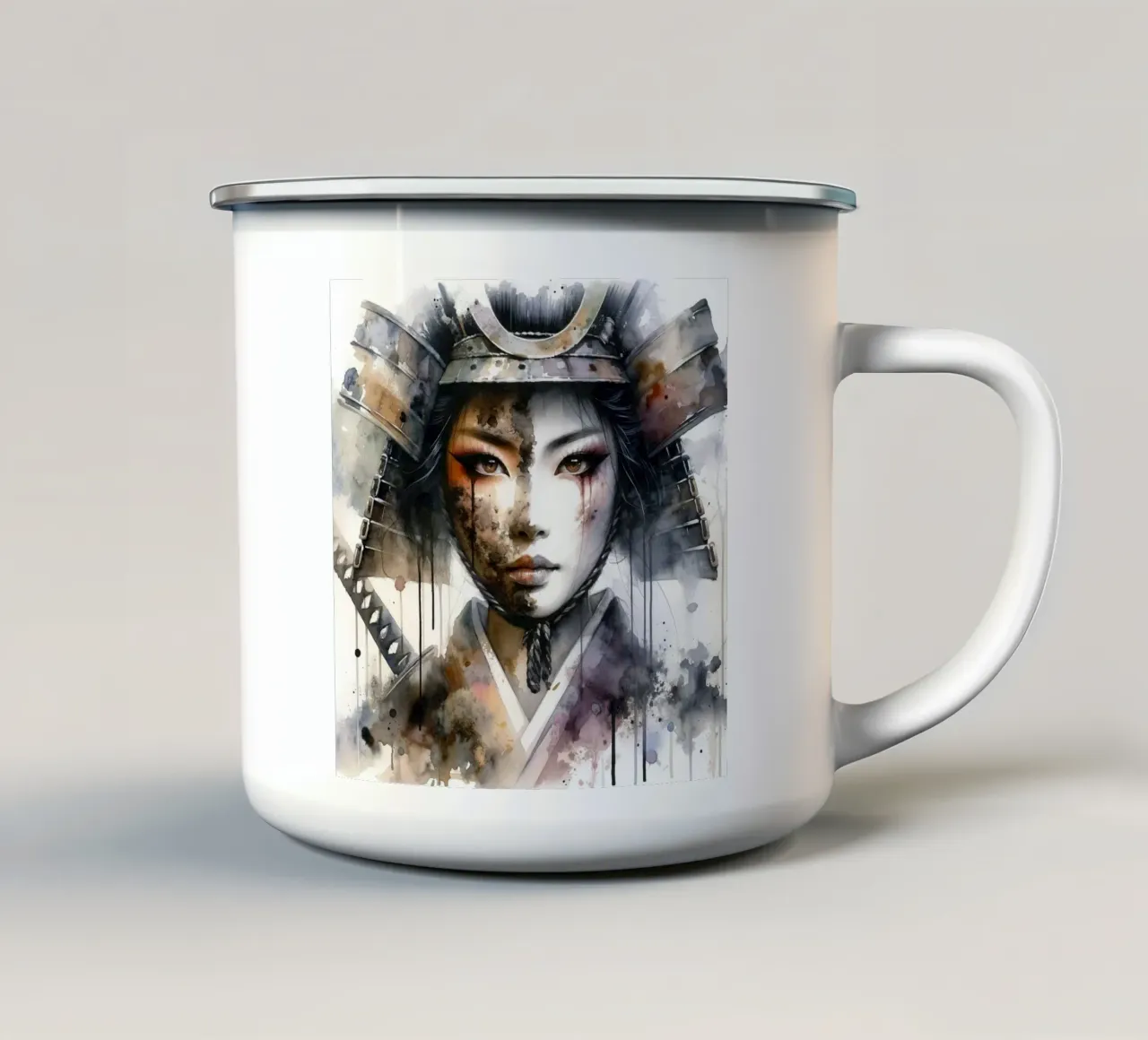 Acquerello Donna guerriera asiatica tazza in smalto da Chromatic Fusion Studio