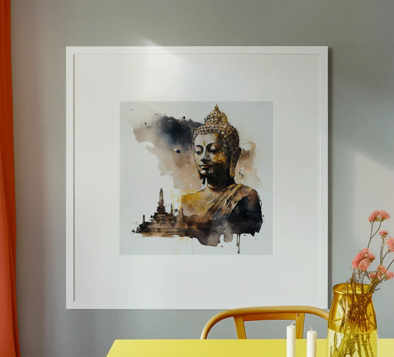 Bouddha aquarelle poster avec cadre en plastique de Chromatic Fusion Studio