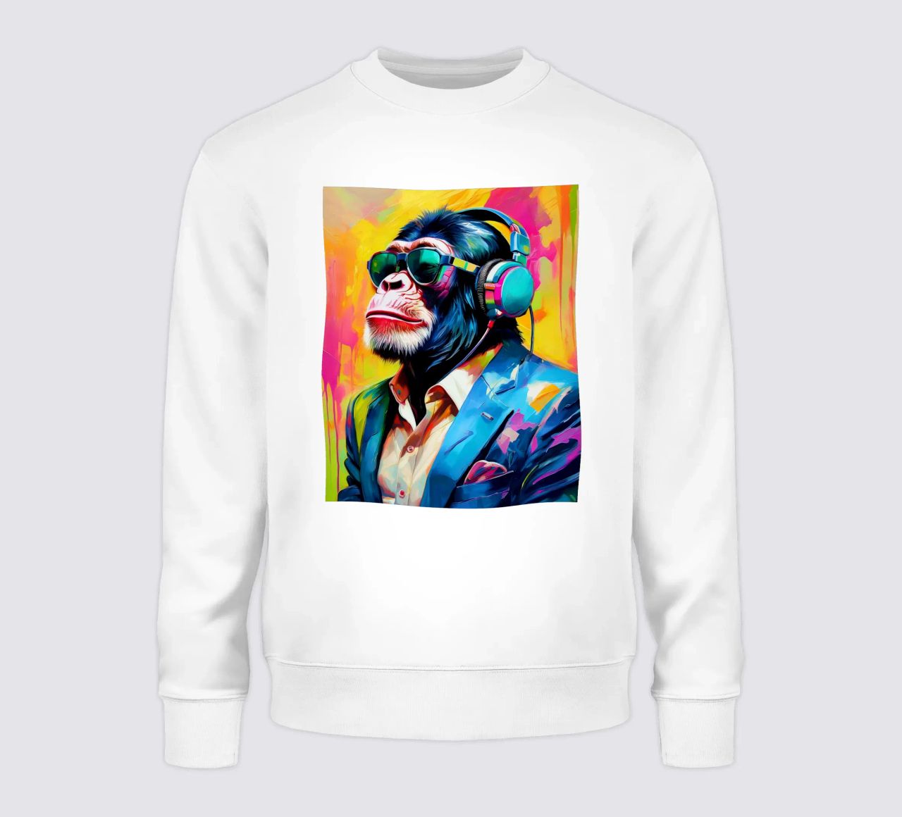 Chimpansee colorato Popart con cuffie felpa da Take Your Art BV
