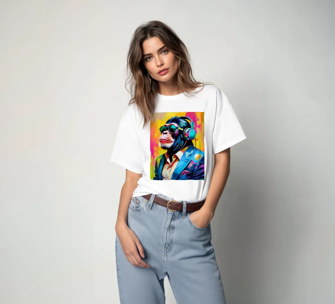 Chimpansee colorato Popart con cuffie t-shirt da Take Your Art BV