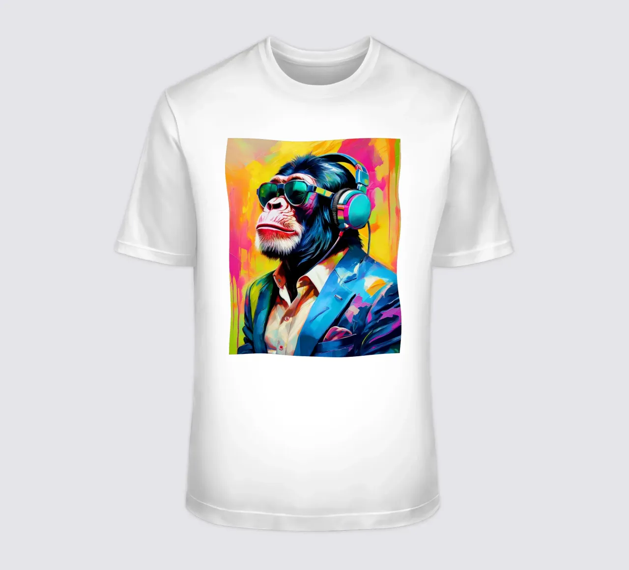 Chimpansee colorato Popart con cuffie t-shirt da Take Your Art BV