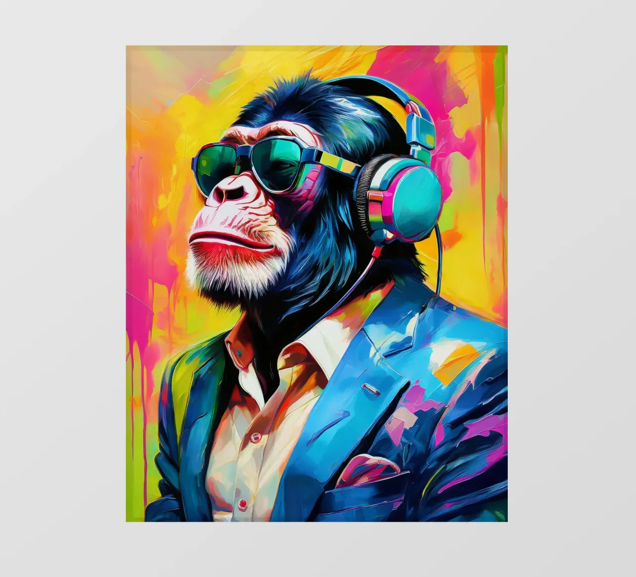 Chimpansee colorato Popart con cuffie telo in pvc da Take Your Art BV