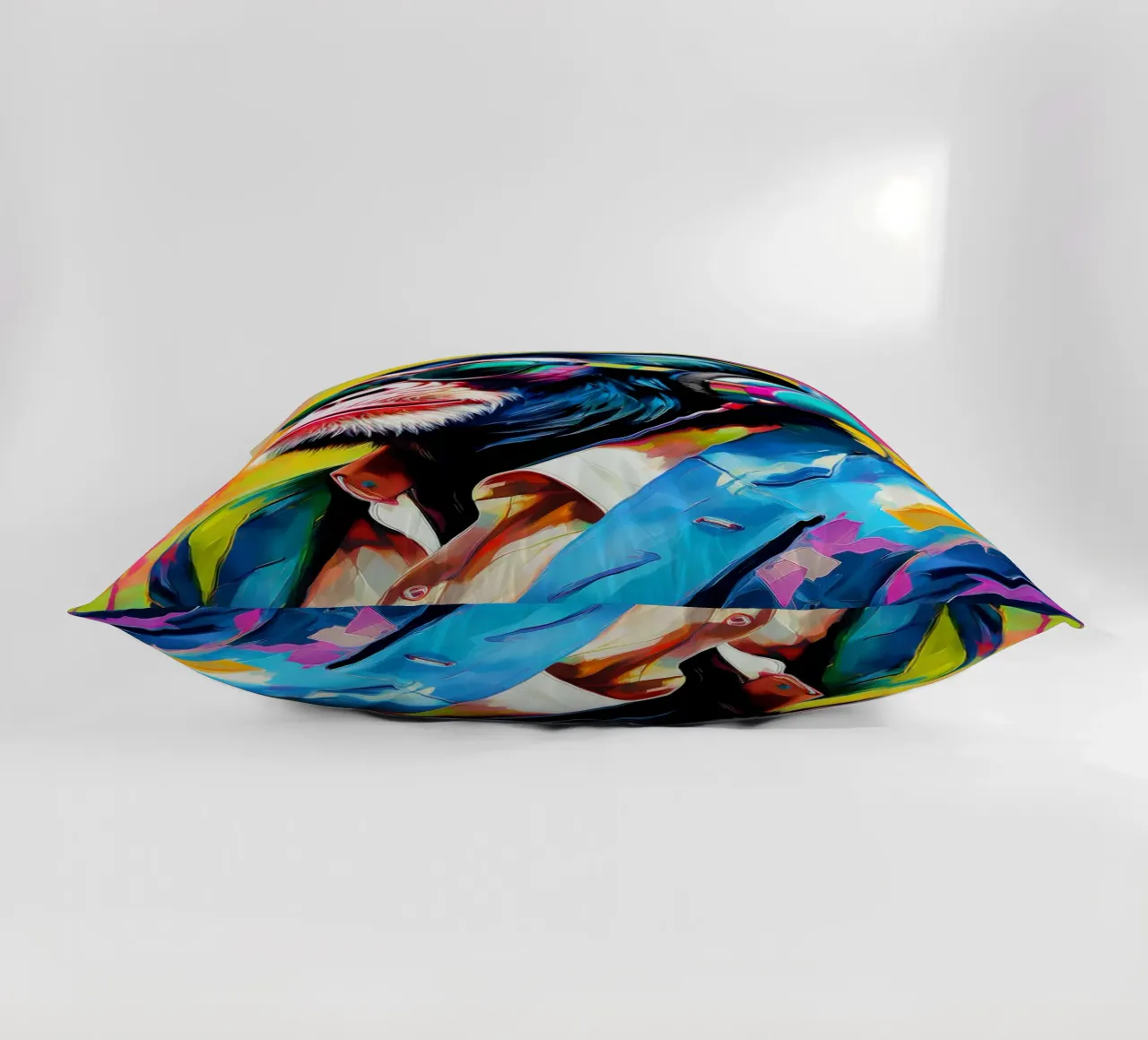 Chimpansee colorato Popart con cuffie cuscino da Take Your Art BV
