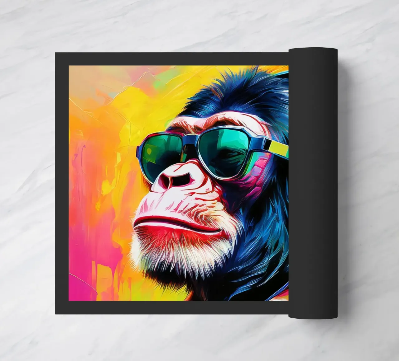 Chimpansee colorato Popart con cuffie zerbino da Take Your Art BV