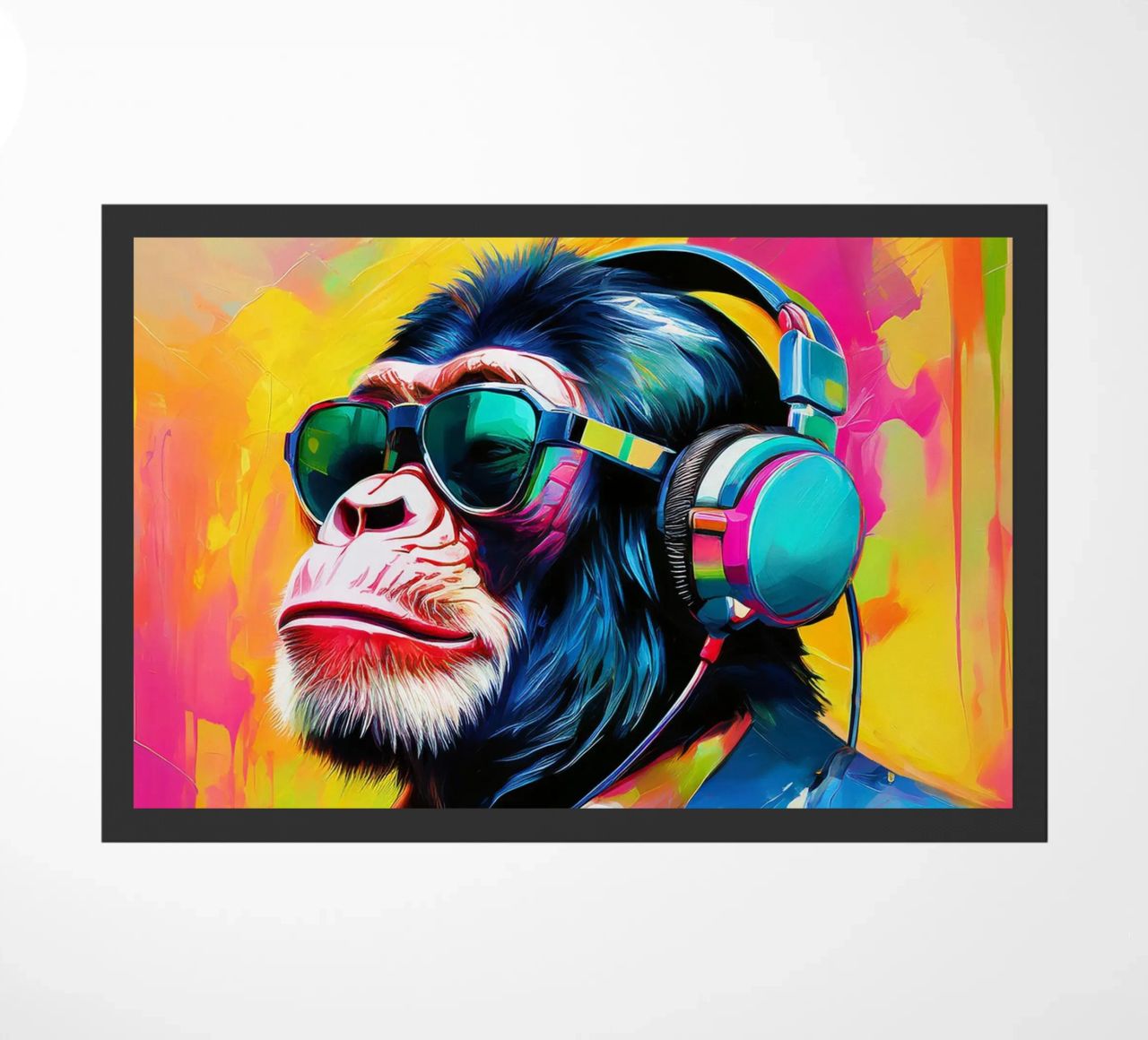 Chimpansee colorato Popart con cuffie zerbino da Take Your Art BV