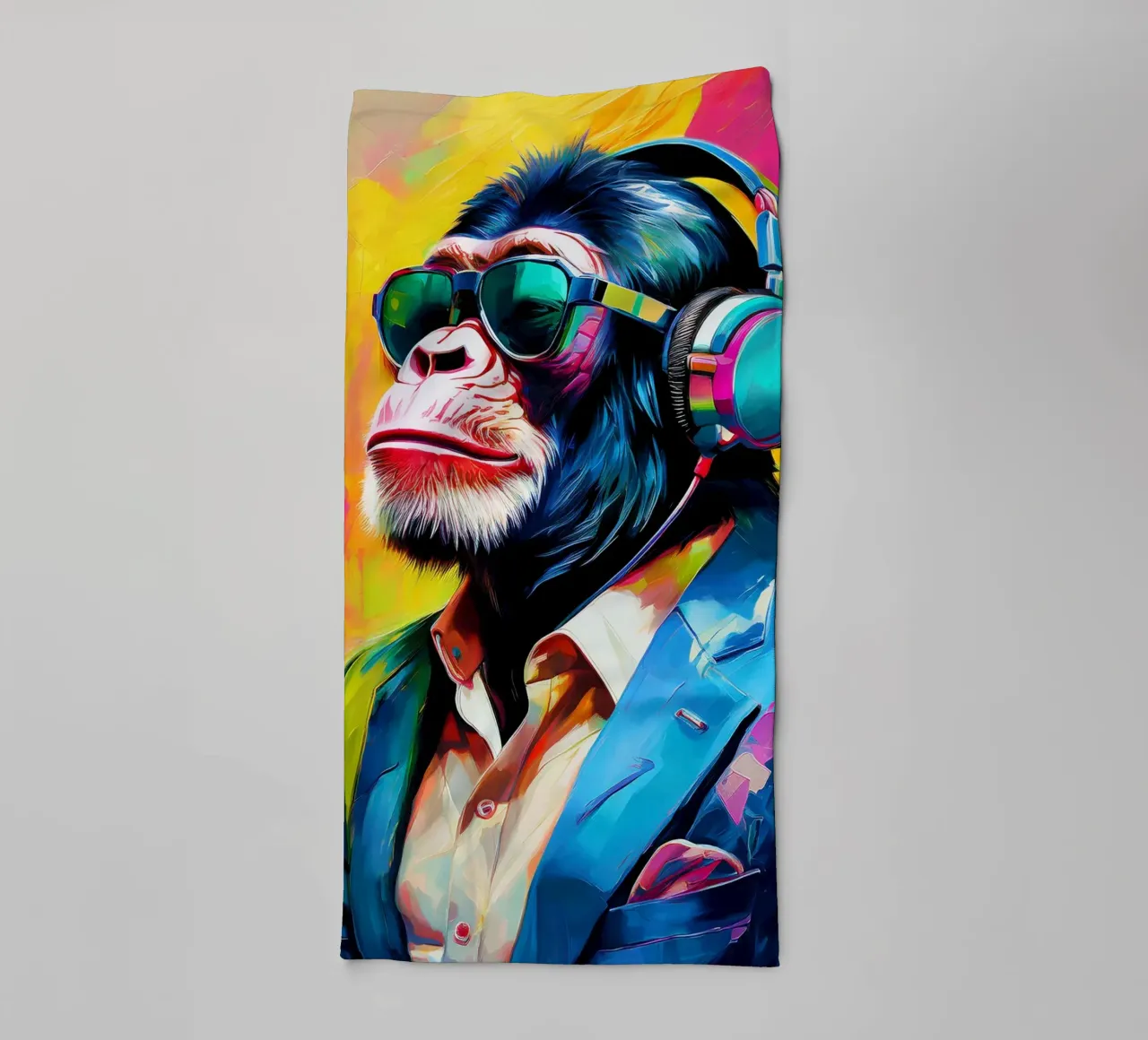Chimpansee colorato Popart con cuffie asciugamano da bagno da Take Your Art BV