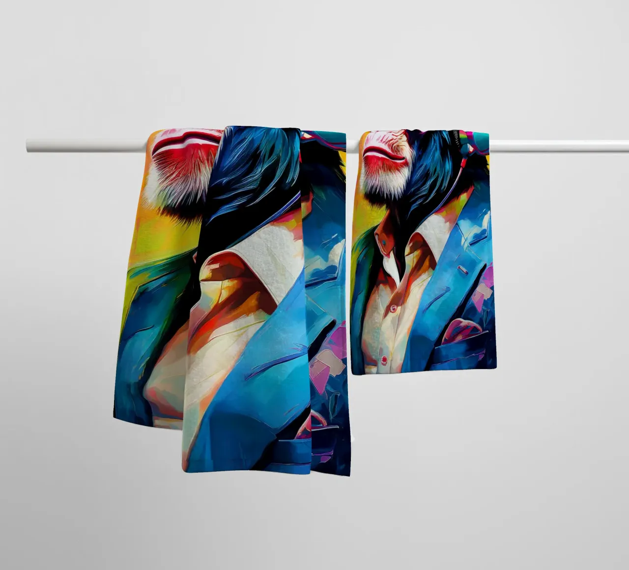 Chimpansee colorato Popart con cuffie asciugamano da bagno da Take Your Art BV
