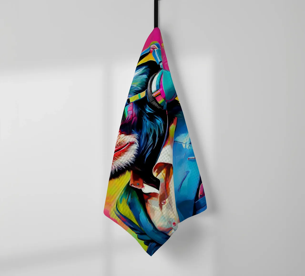 Chimpansee colorato Popart con cuffie canovaccio da cucina da Take Your Art BV