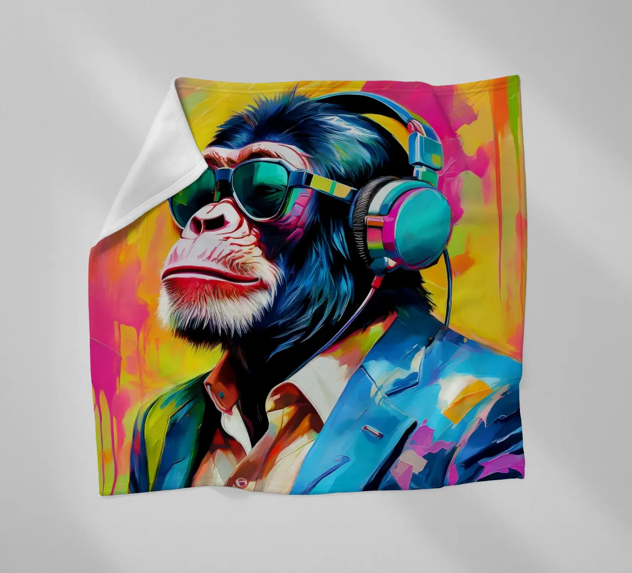 Chimpansee colorato Popart con cuffie coperta in pile da Take Your Art BV