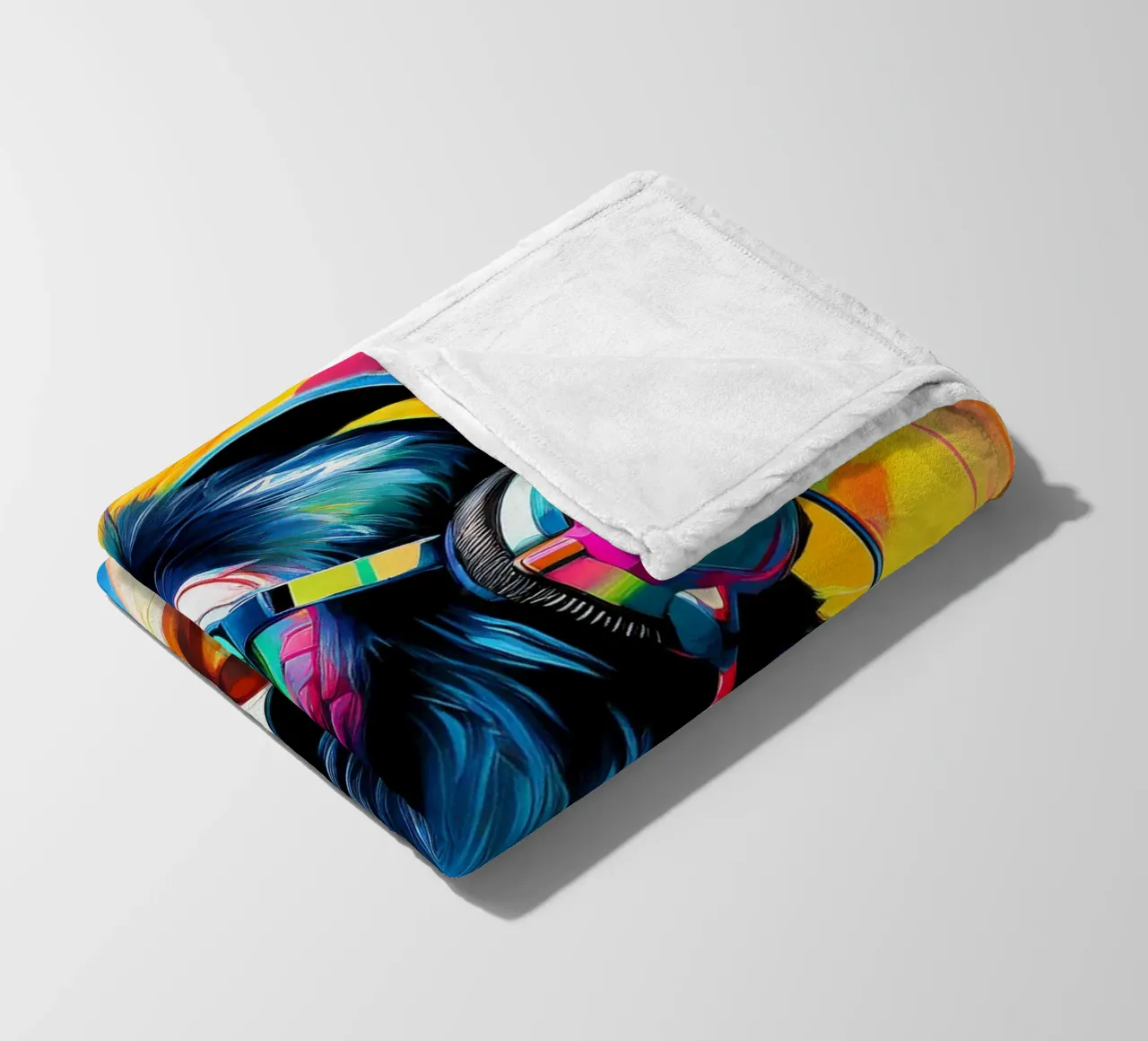 Chimpansee colorato Popart con cuffie coperta in pile da Take Your Art BV