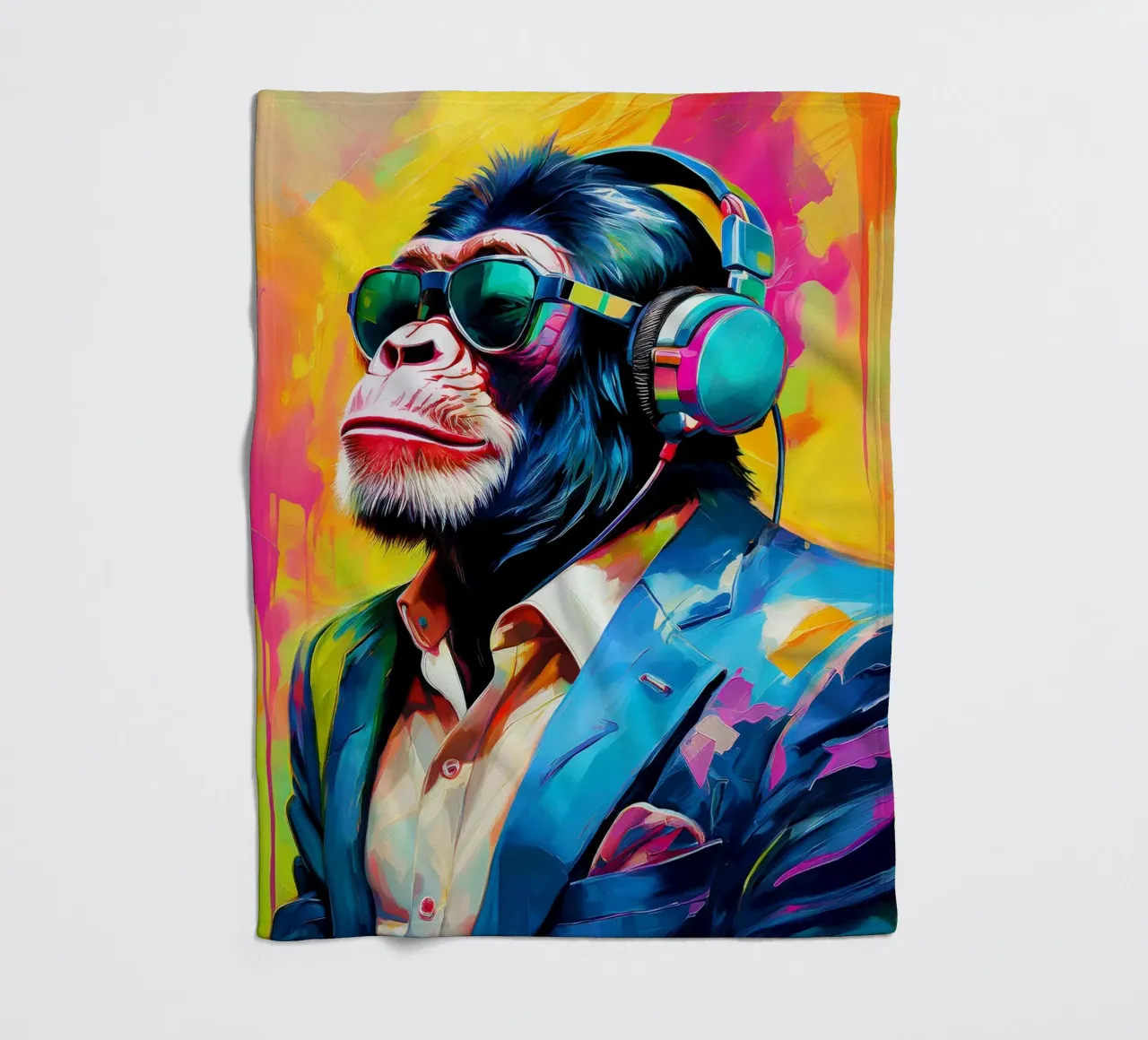 Chimpansee colorato Popart con cuffie coperta in pile da Take Your Art BV