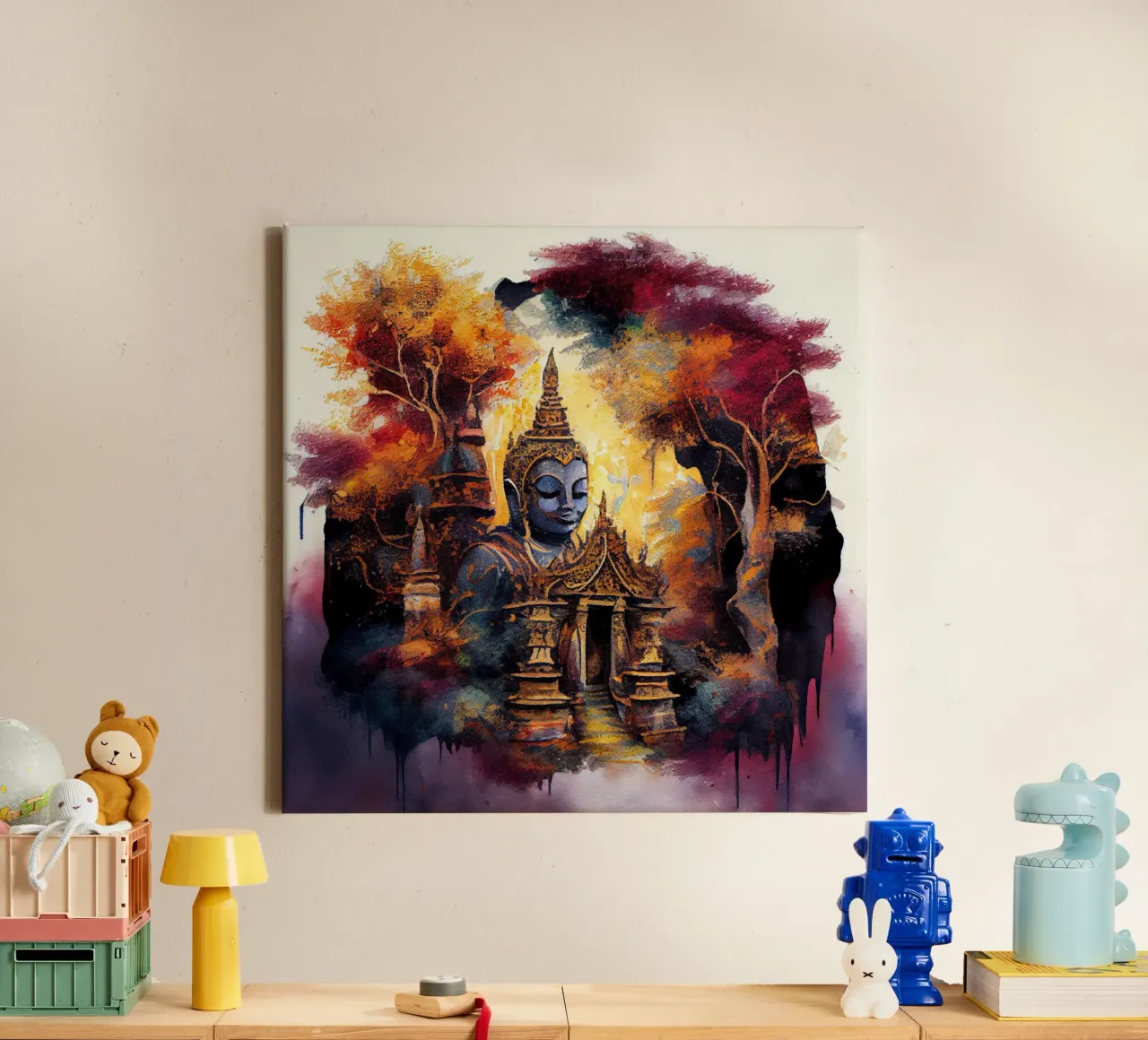 Buddha ad acquerello tela con Cornice a cassetta da Chromatic Fusion Studio