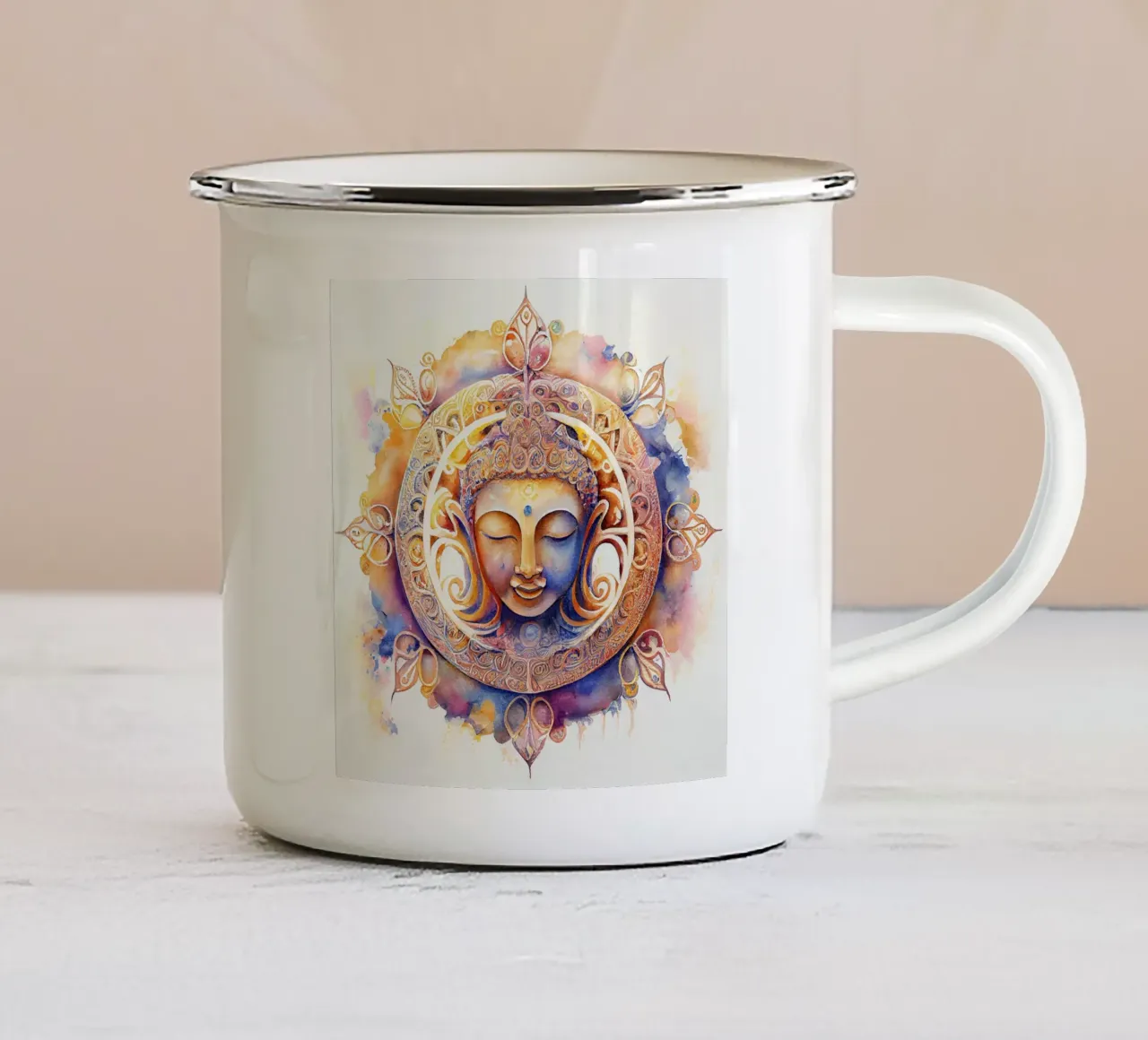Buddha ad acquerello tazza in smalto da Chromatic Fusion Studio