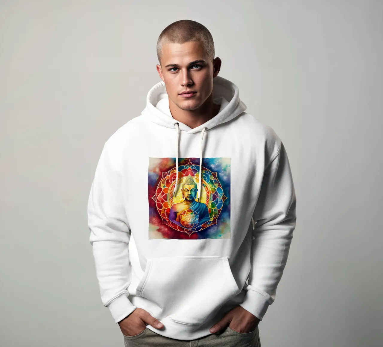 Buddha ad acquerello felpa con cappuccio da Chromatic Fusion Studio