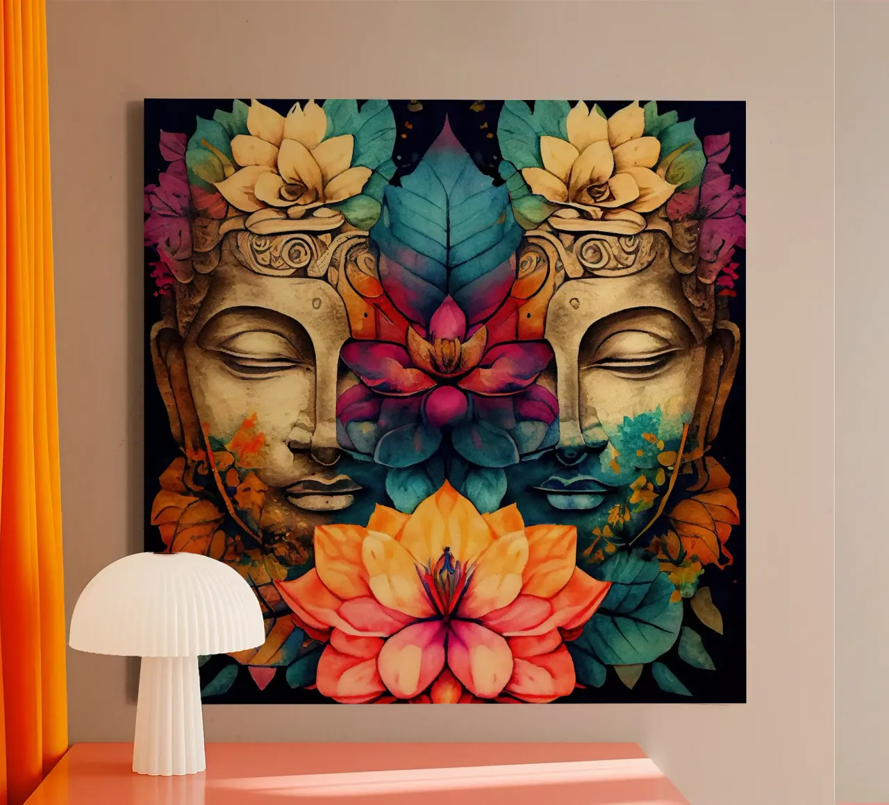 Buddha ad acquerello tela con Cornice a cassetta da Chromatic Fusion Studio