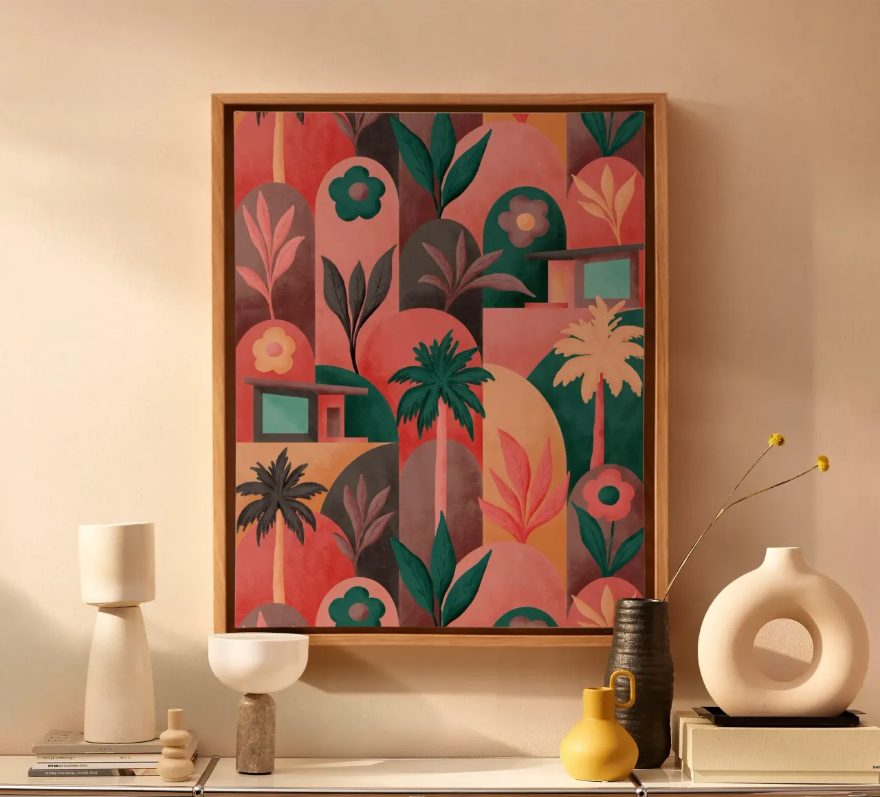 Mid Mod In Palm Springs Sunrise tela con Cornice a cassetta da designdn