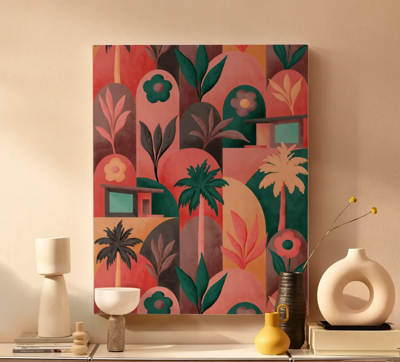Mid Mod In Palm Springs Sunrise tela con Cornice a cassetta da designdn