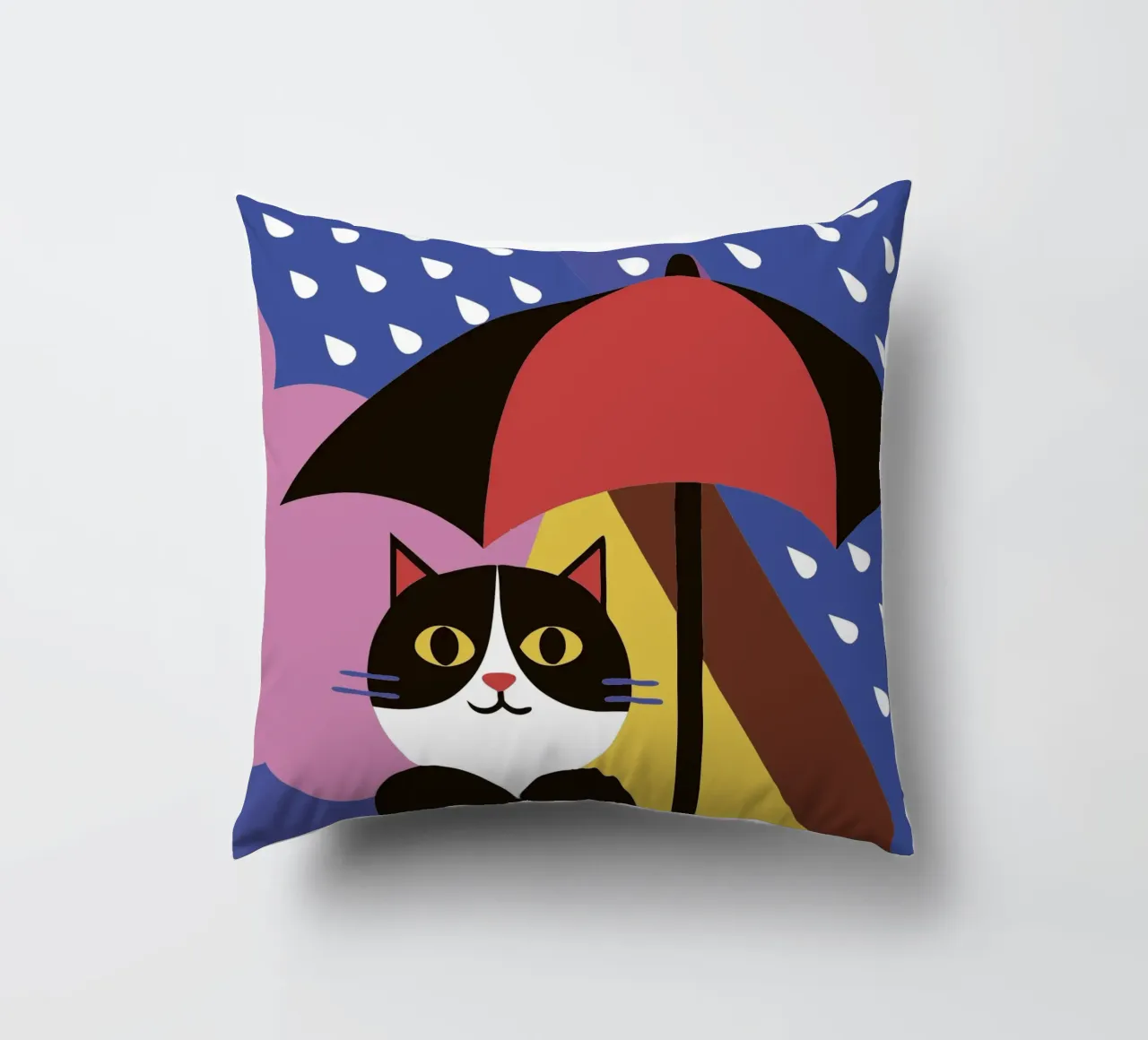 Cats Using Umbrellas When It Rains decorative cushion by LOOK DIFFERENT