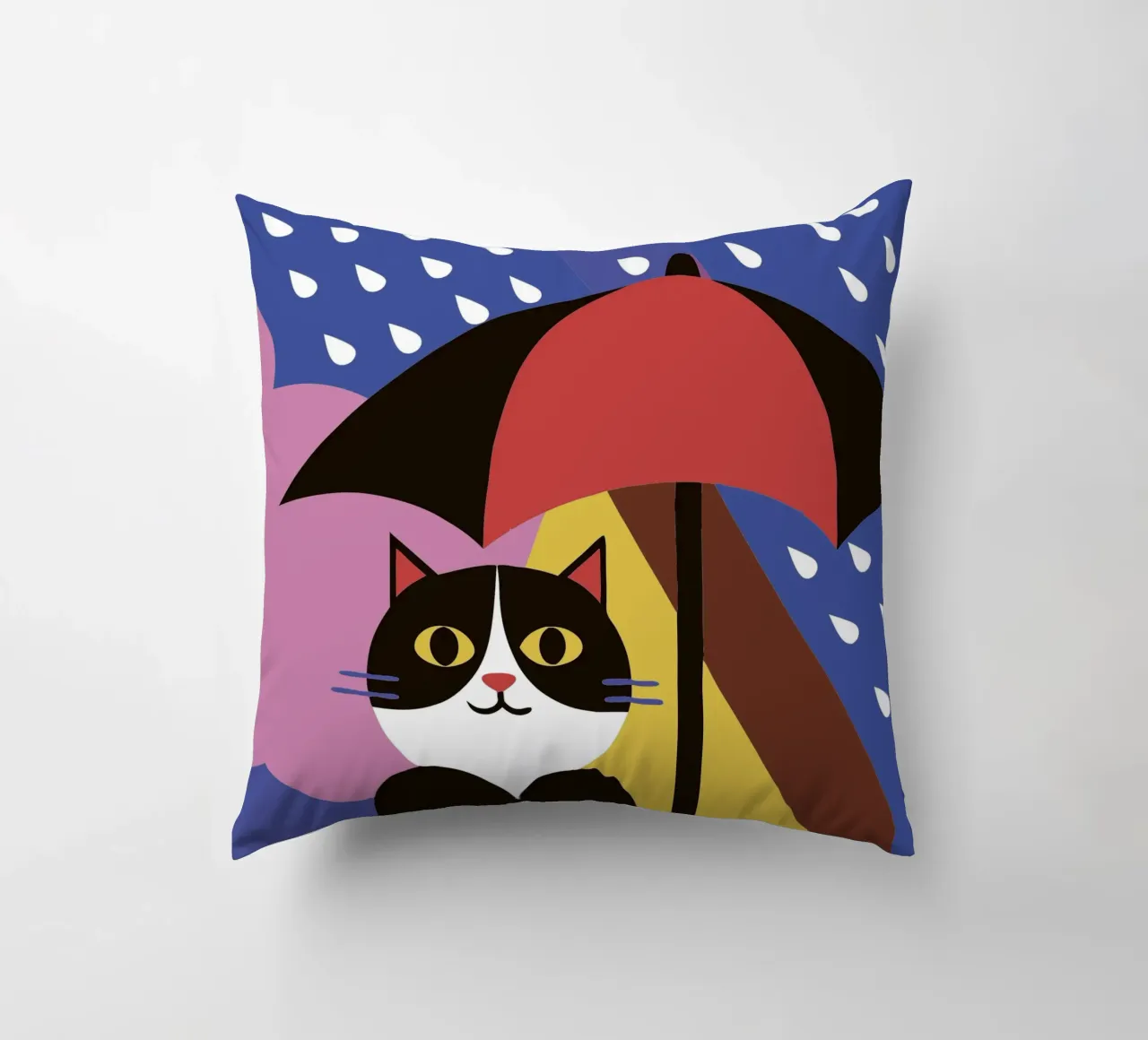 Cats Using Umbrellas When It Rains decorative cushion by LOOK DIFFERENT