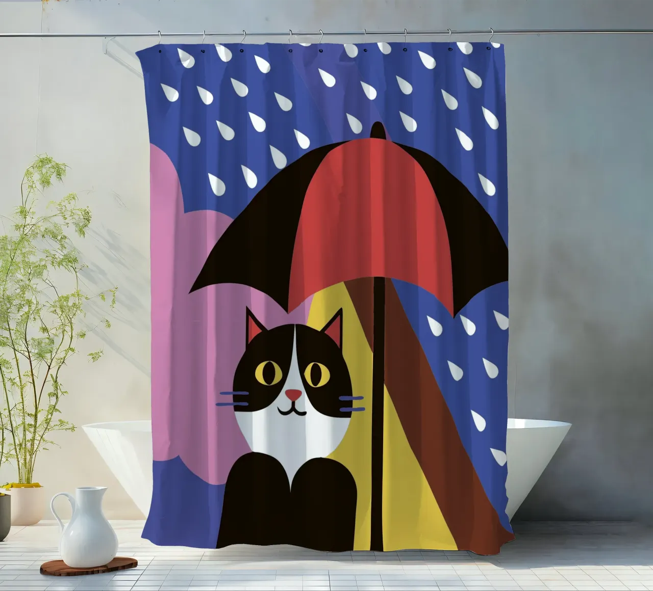Cats Using Umbrellas When It Rains shower curtain by LOOK DIFFERENT