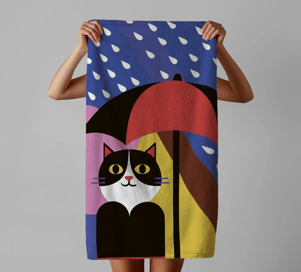 Cats Using Umbrellas When It Rains towel by LOOK DIFFERENT