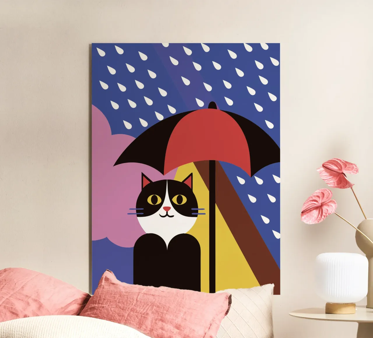Cats Using Umbrellas When It Rains alu-dibond by LOOK DIFFERENT