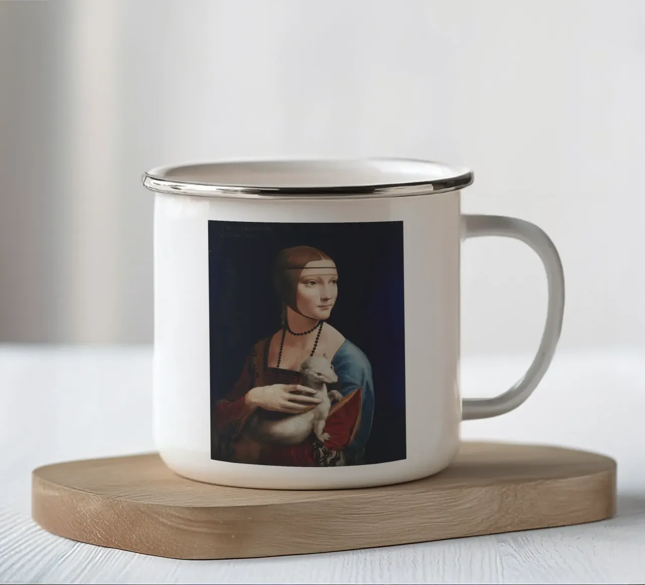 Dama con l'ermellino" di Leonardo da Vinci tazza in smalto da Venus Art