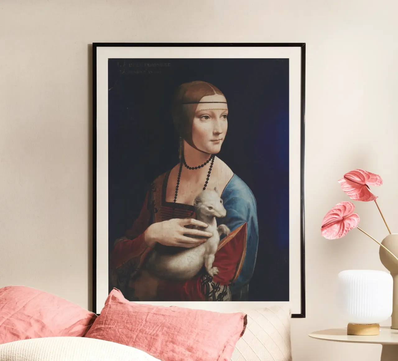 Dama con l'ermellino" di Leonardo da Vinci poster con telaio in alluminio da Venus Art
