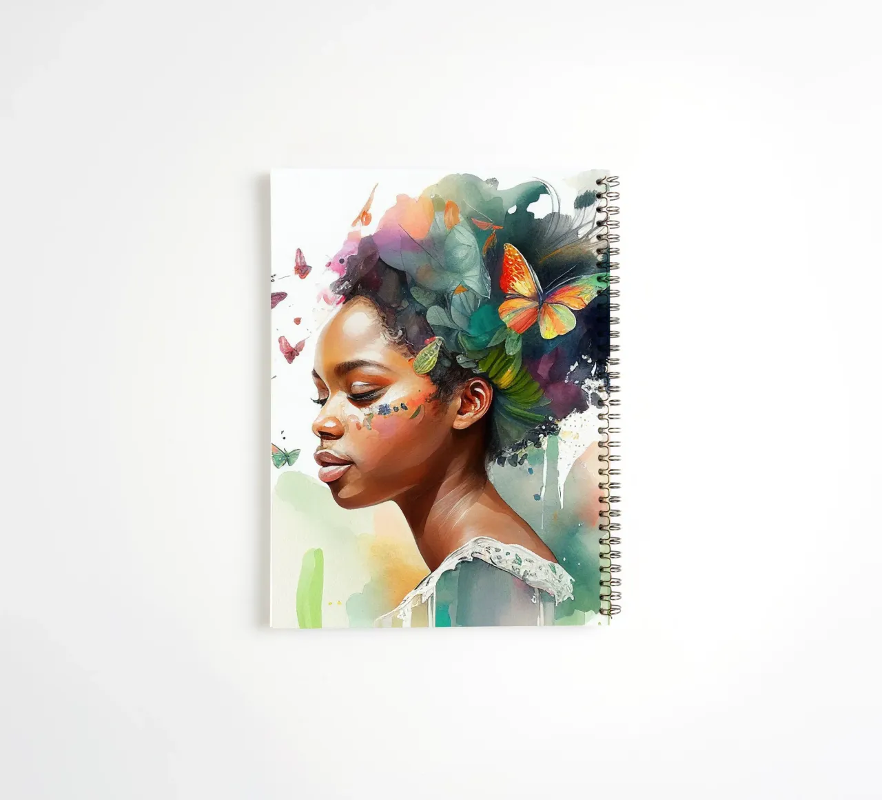 Acuarela Mariposa Mujer Africana cuaderno de espiral de Chromatic Fusion Studio