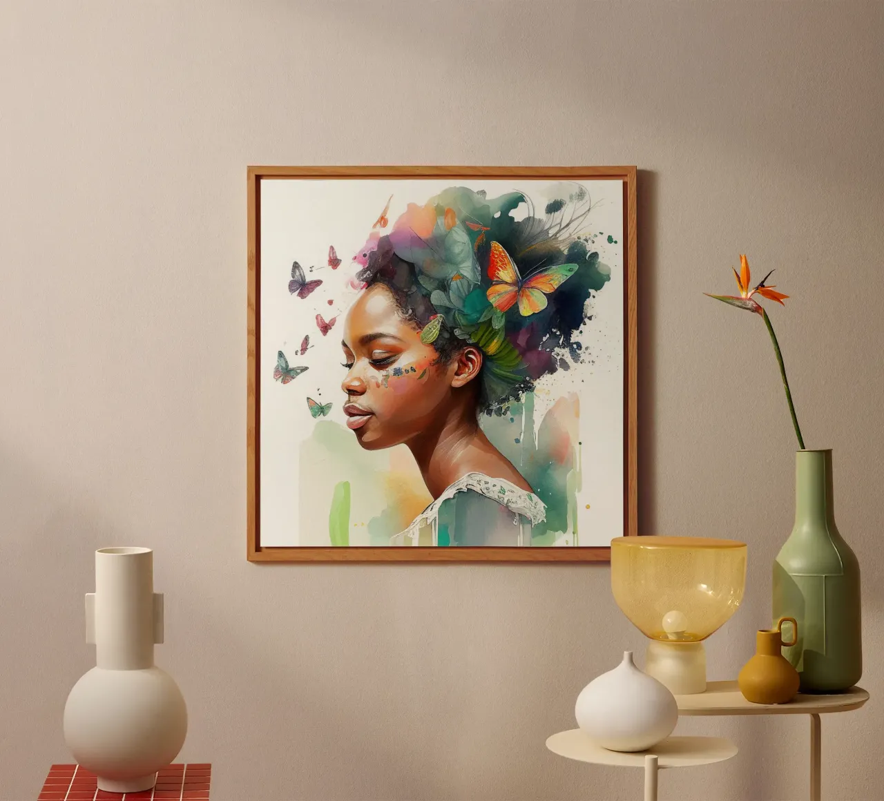 Farfalla acquerellata Donna africana alluminio dibond da Chromatic Fusion Studio