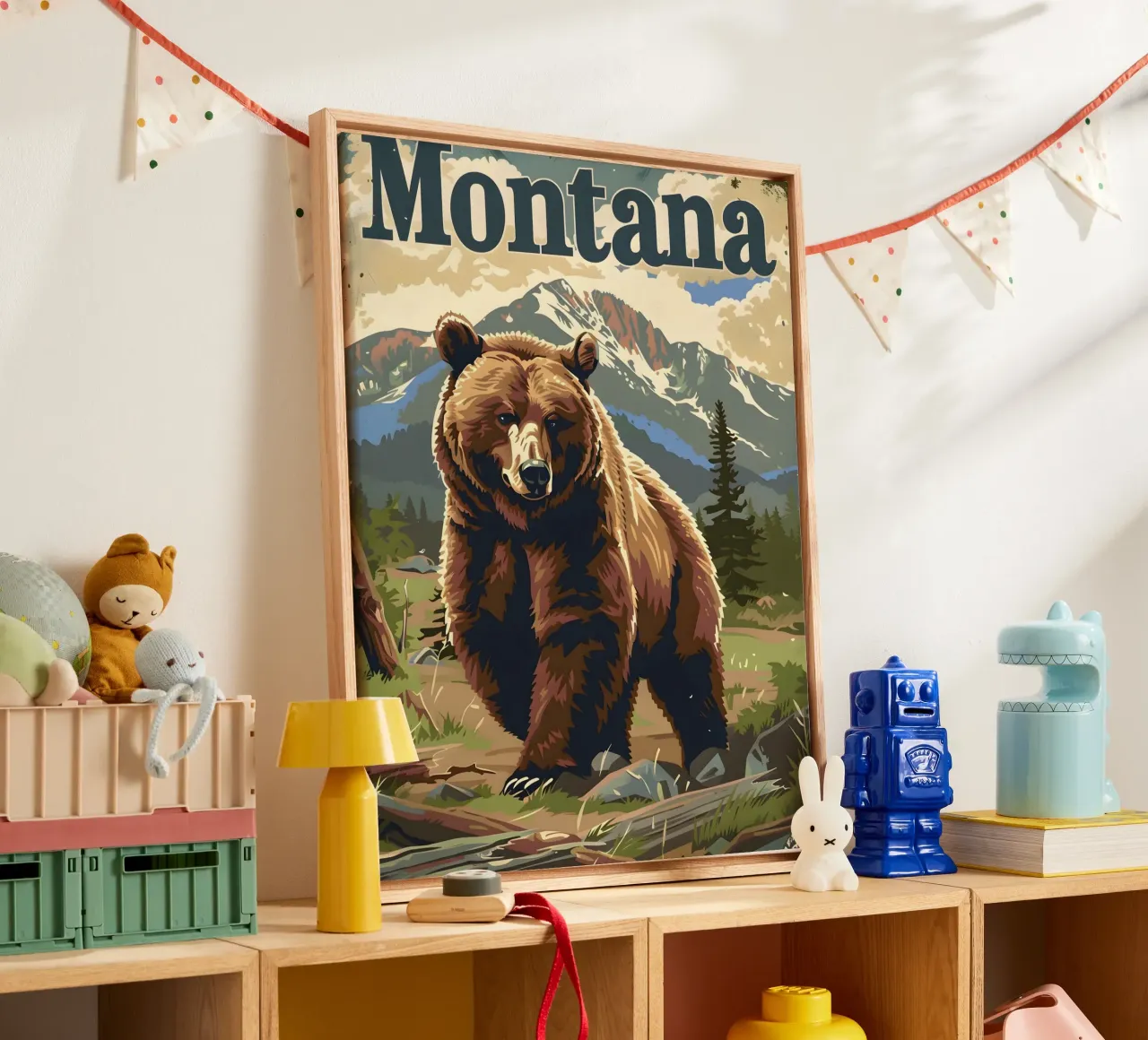 Grizzly Bär Montana tela con Cornice a cassetta da Vintage Travel Art
