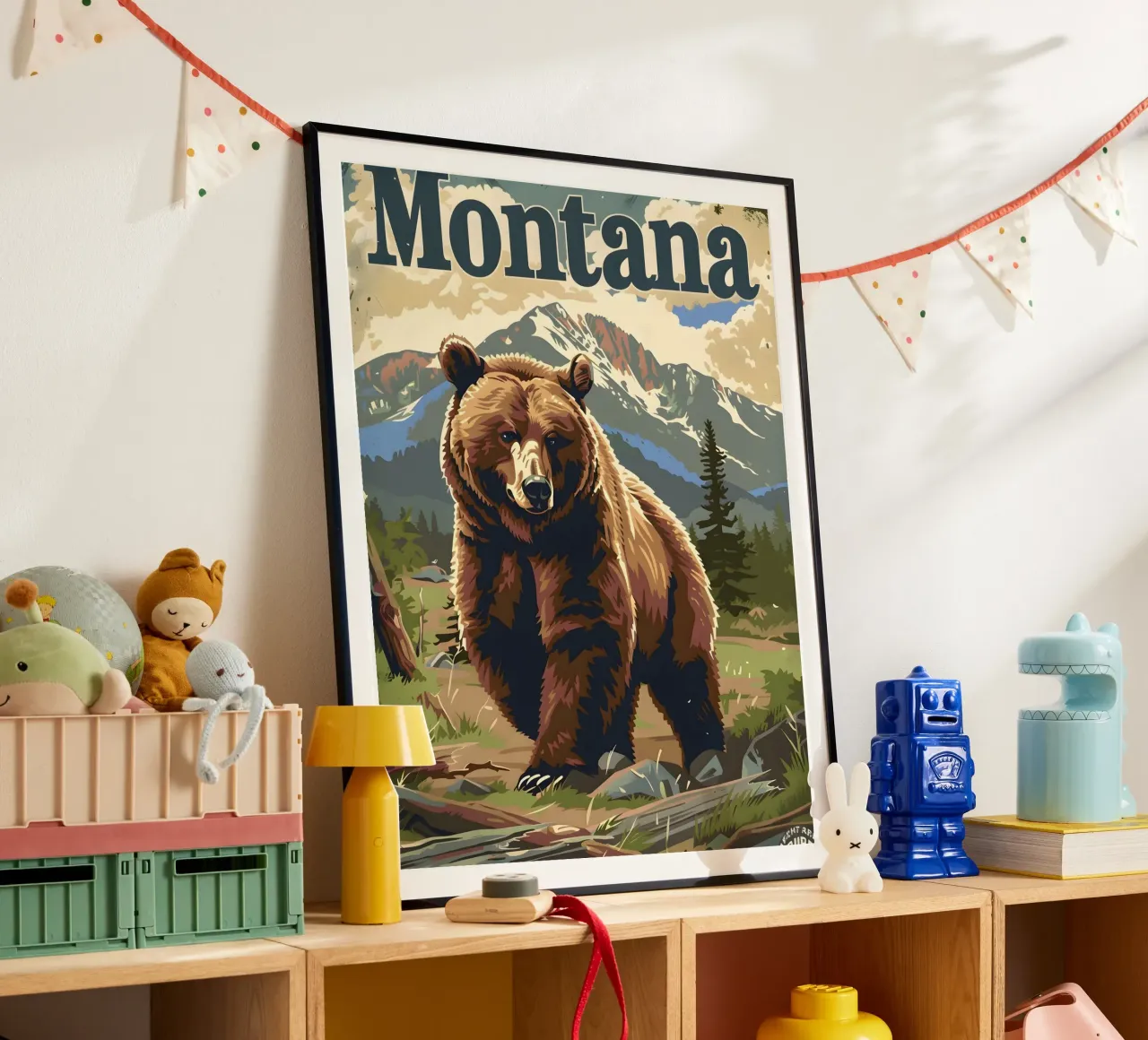 Grizzly Bär Montana poster con telaio in alluminio da Vintage Travel Art