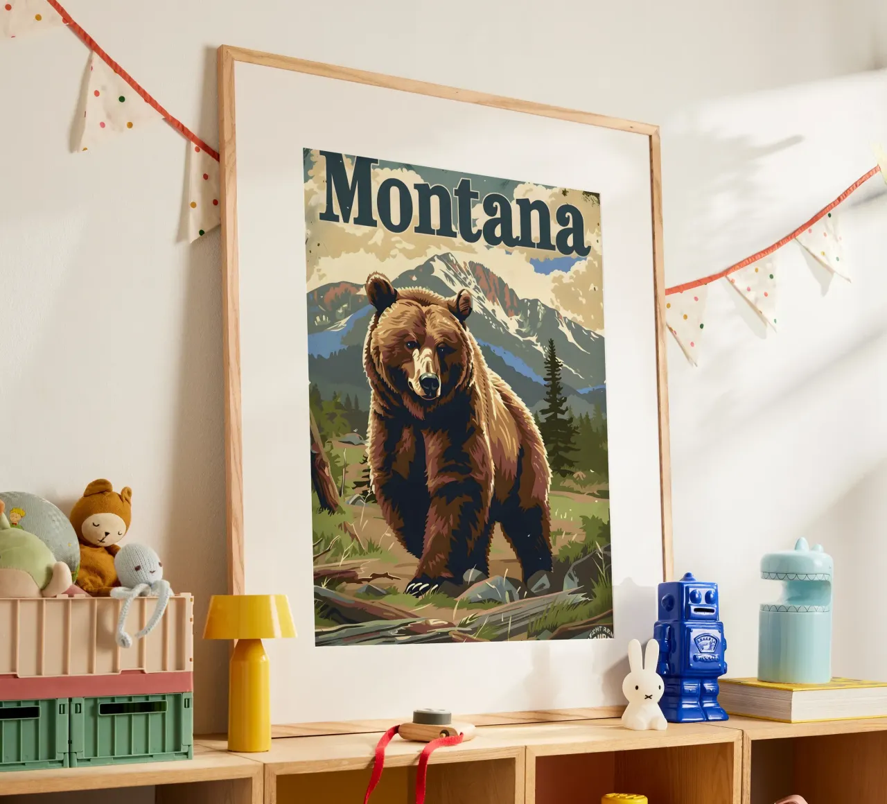 Grizzly Bär Montana poster con telaio in alluminio da Vintage Travel Art