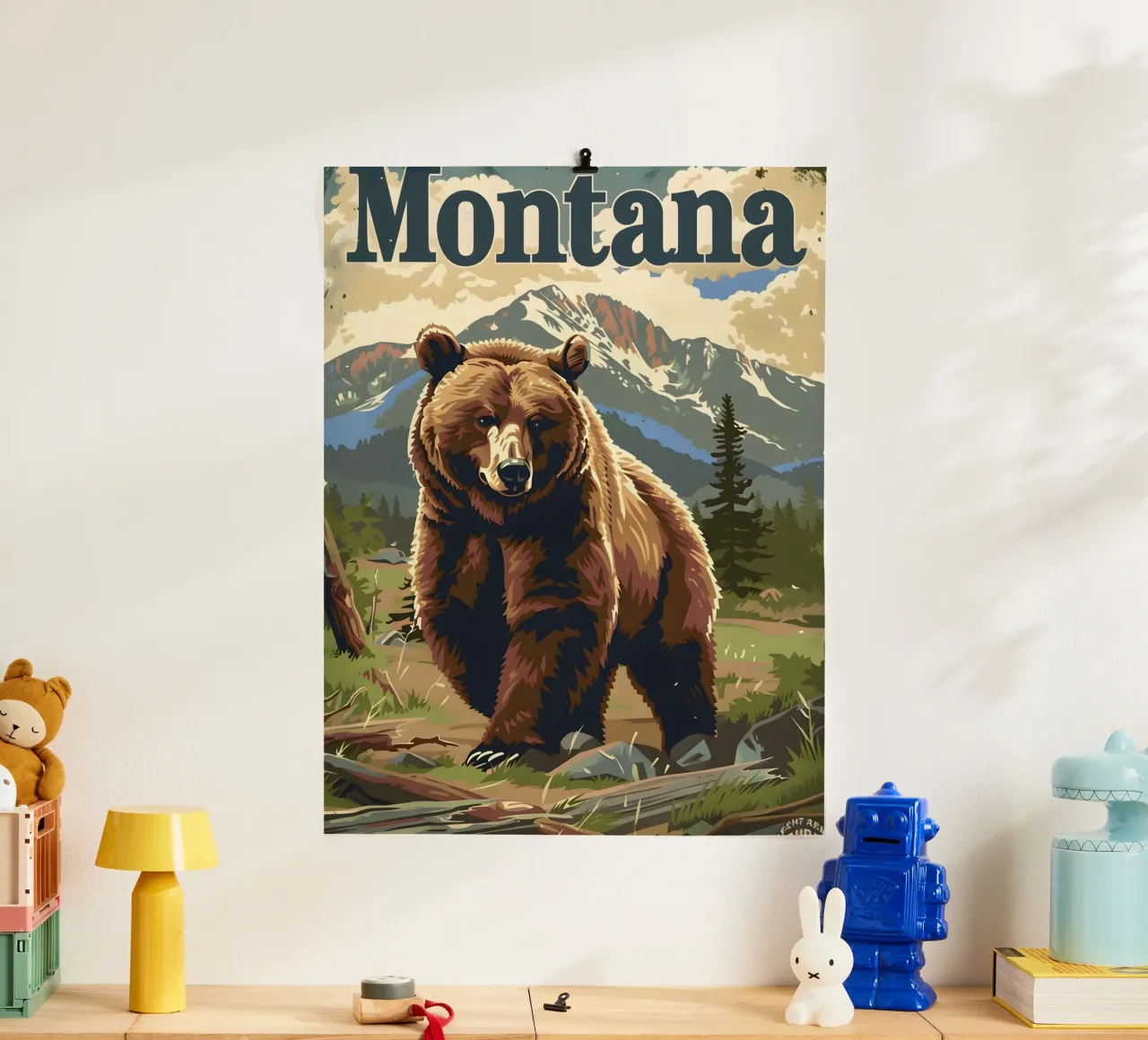 Grizzly Bär Montana poster con telaio in alluminio da Vintage Travel Art