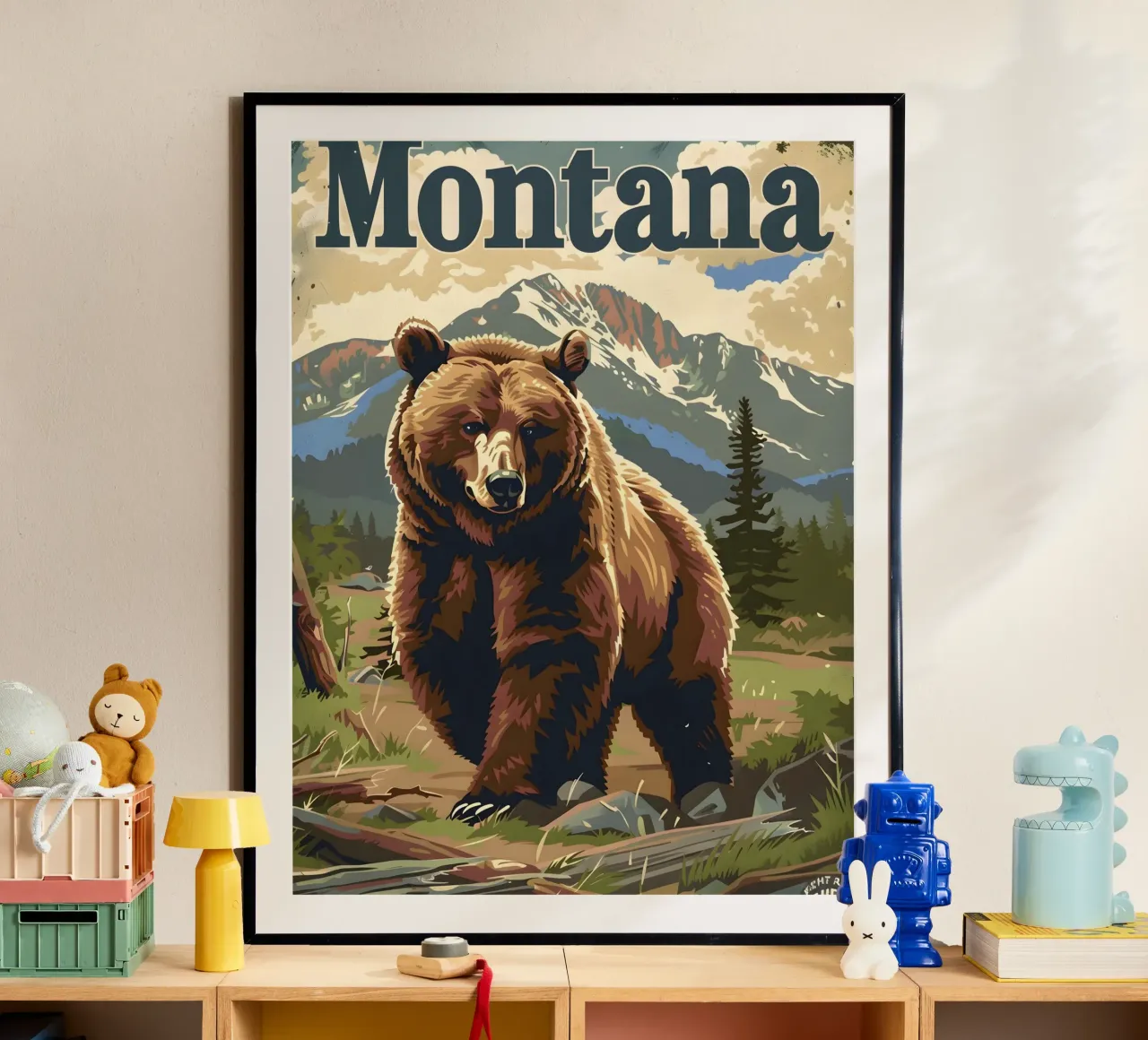 Grizzly Bär Montana poster con telaio in alluminio da Vintage Travel Art