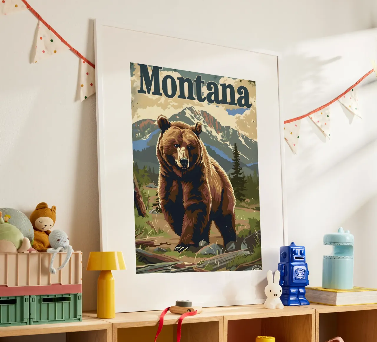 Grizzly Bär Montana poster con telaio in alluminio da Vintage Travel Art