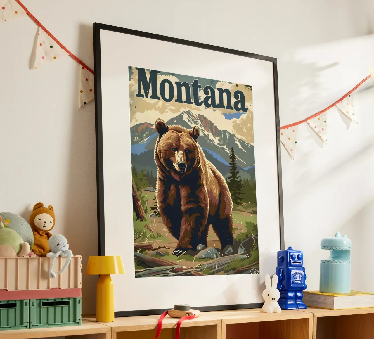 Grizzly Bär Montana poster con telaio in alluminio da Vintage Travel Art