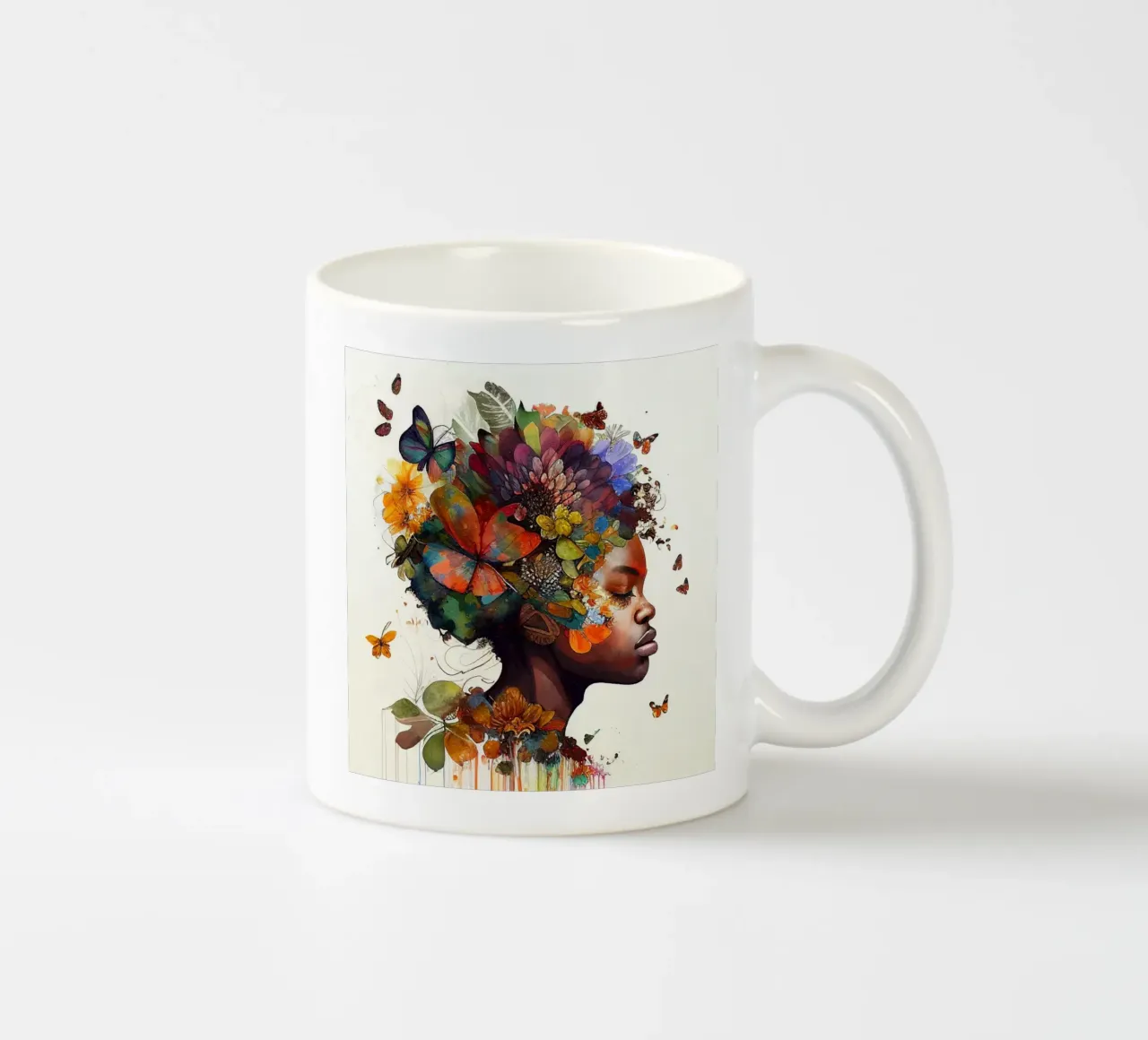Farfalla acquerellata Donna africana tazza in ceramica da Chromatic Fusion Studio