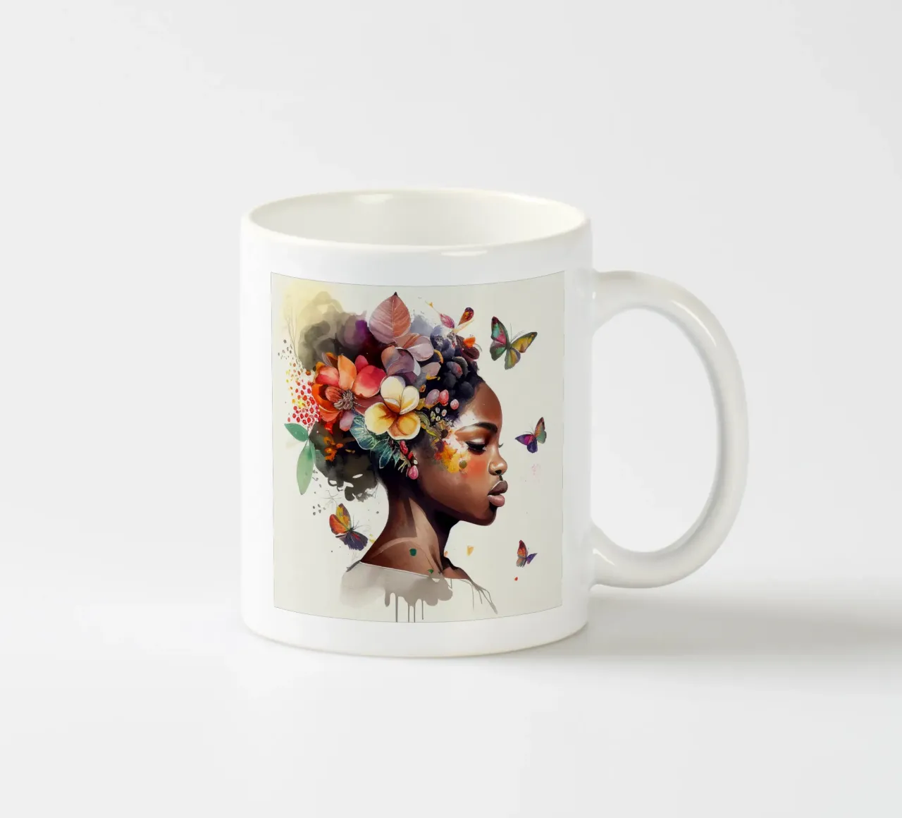 Farfalla acquerellata Donna africana tazza in ceramica da Chromatic Fusion Studio